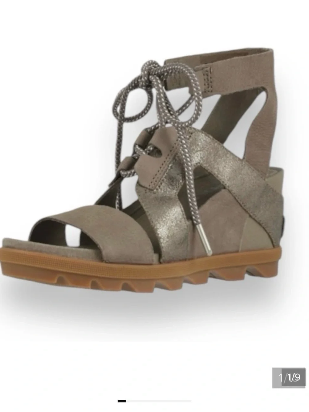 Sorel Taupe and Metallic Wedge Lace-Up Sandal